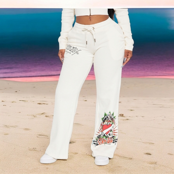 ED HARDY DRAGON HEART PANT- IVORY SIZE SMALL - Picture 1 of 12